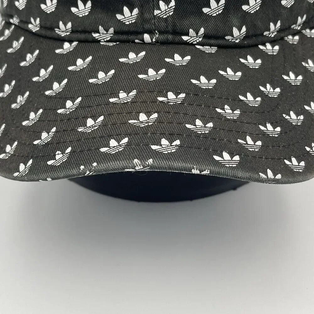 Adidas Trefoil Logo All Over Print Strapback Hat Black White OSFM Adjustable Cap